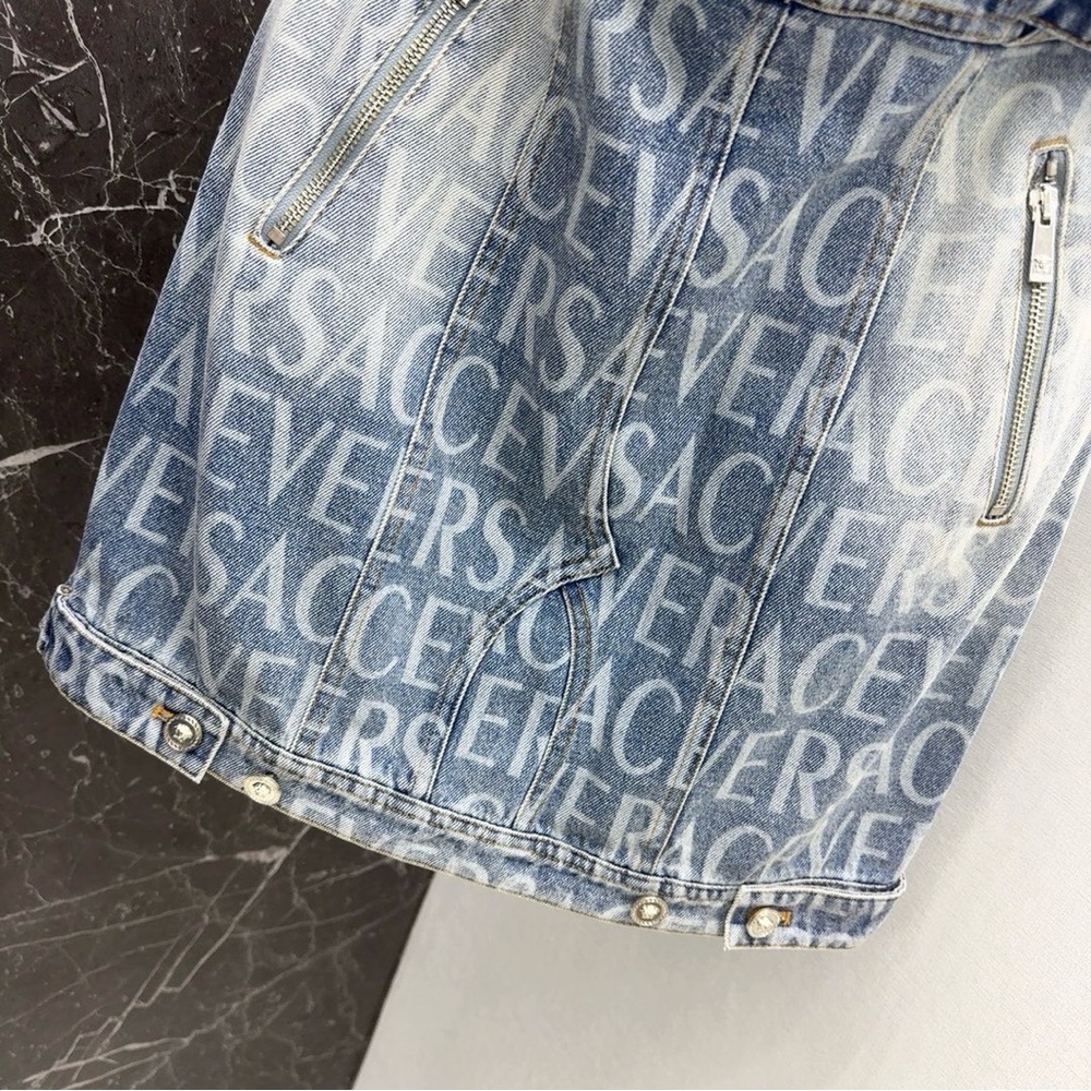 Versace Light Blue Logo-Printed Strapless Denim Mini Dress - Picture 3 of 9
